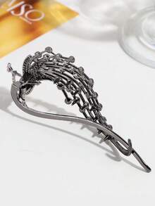 1pc Women's Fashion Elegant Peacock Crystal Alloy Tassel Faux Pearl Hair Clip, Suitable For Everyday Wear - Dark Grey - View 5