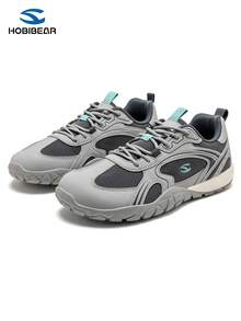 HOBIBEAR 1双男女通用舒适网布拼接运动鞋,平底透气鞋,女士特宽版,橡胶外底,零落差,训练鞋,徒步鞋,网球鞋,简约风格,灰色 - 灰色 - 查看 7