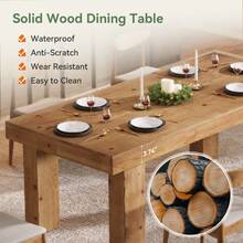 LITTLE TREE 63-Inch Solid Wood Dining Table For 4-6, Large Rectangular Kitchen Table With Heavy Duty Legs, Farmhouse Dinner Table For Dining Room, Living Room, 63" L X 31.5" W, Light Brown - 淺棕色 - 查看 7