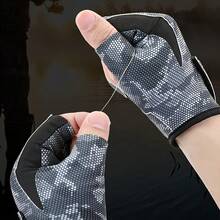 1 par de guantes de pesca rojo/negro/verde, estilo deportivo casual con tela elástica y transpirable, de tres dedos y medio dedo, con almohadilla de silicona antideslizante en la palma, protección solar y agarre mejorado, ideales para pesca, ciclismo, senderismo y como regalo de verano - Multicolor - Ver 5