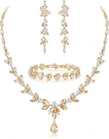 ¡RecomendadoEVER FAITH Mujer Set de Joyería Cristal Austriaco Bola de Boda Hoja Collar Pendientes Sets para Novia¡Top de Temporada - Marrón y Blanco Tono Dorado - Ver 19