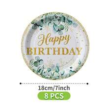 Eucalyptus Leaf Gold "Happy Birthday" Disposable Plate, Napkin, Cup Set, Plates, Napkins And Cups Party Supplies, Serves 8 Guests, Disposable Paper Plates Party Tableware Suitable For Birthday, Wedding, Theme Party, Family Picnic - Multicolor - View 8