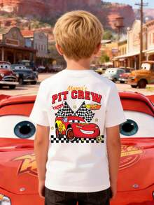 Disney Boys' T-Shirt Featuring A Creative Cartoon Print Of Lightning McQueen From Cars. Made From Soft, Comfortable, And Breathable Fabric, It's Perfect For Everyday Wear, Outings, And Activities-Making It An Ideal Gift For Kids. - White - View 3