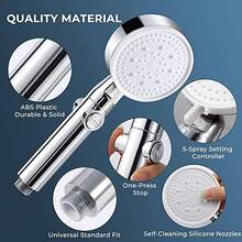 Bộ 2 vòi sen cao áp 5 cấp độ có công tắc tắt + ống dẫn nước màu bạc 1.5m, dùng cho phòng tắm gia đình, có vòi phun điều chỉnh được. - nhiều màu - Xem 8