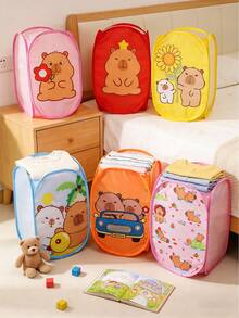 1pc Woven Dirty Clothes Basket, Foldable Toy Laundry Hamper For Storing Dirty Clothes, Nursery Storage Organizer - Multicolor - View 1