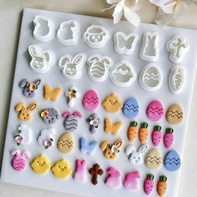 1/12Pcs Easter Themed Polymer Clay Cutters Set – Delicate Bunny, Egg, Butterfly & Carrot Shapes, Spring & Easter Craft Essentials For DIY Earrings, Jewelry Charms, Boho Chic Decor & Sweet Kawaii Gifts For Festive Celebration