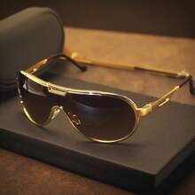 Unisex Sunglasses - Ultra UV Protection UPF4000 Level, Heavy Metal Frame Retro Pilot Glasses - Suitable For Outdoor, Driving, Construction - Includes Storage Box - Fashionable Street Style Essential,  Enthusiast's Choice - 金框黑色 - 查看 7