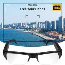 1副视频眼镜，1080P高清智能摄像头，便携式可穿戴摄像头，智能眼镜，65°广角镜头，机身摄像头，配备64GB存储卡，录像眼镜，会议录像，送给朋友的完美礼物！ - 黑色 - 查看 10