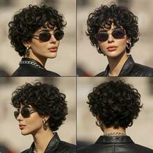 6 Inch Brazilian Remy Human Hair Wig - Natural Curly Pixie Cut With Finger Wave Texture 180% Density Human Hair Perfect For Daily Wear & Party & Holiday, 6 Inch Instant Hairstyle With Volume - Natural Black - View 8