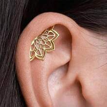 Gold Silver Cartilage Helix Earring Women Geometric Mandala Flower Hidden Helix Piercing Earrings Hypoallergenic Cartilage Piercing Earring Jewelry Women - 金花 - 查看 3