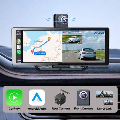 REMAX 10.26 Inch Touchscreen-Display für Autos mit HD Rückfahrkamera und drehbarer Frontkamera, integriertes CarPlay & Android Auto, Plug-and-Play Kfz-Zubehör, universelle Kompatibilität, Kfz-Zubehör für Reisen, Autozubehör