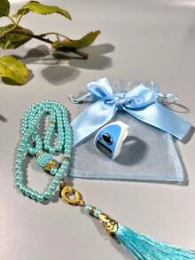 2pcs/Set Muslim Prayer Beads & Tasbih LED Ring Counter Set, Elegant Bow Gift Bag Packaging, Includes Handheld Ring Counter, Suitable For Prayer Counting, Activity Tracking, Holiday Gifting - Multicolor - View 6