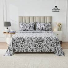 Soft Touch Printed Sheet Set Fitted & Flat Bed Sheet With Pillowcases All Season - LuluGrey - View 2