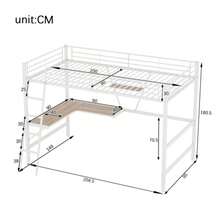 Hochbett, 90x200cm Bettgestell Metallbett, Eisenbett, Hochbett Mit L-Formigem Schreibtisch Und Einem Regal Für Kinder, Jugendliche Und Erwachsene, Ohne Matratze, Weiß - White - View 2
