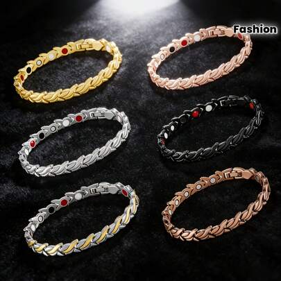 1 pieza Pulsera magnética de acero inoxidable 316 con diseño de pez y trigo, estilo minimalista elegante, accesorio de moda vintage versátil adecuado para mujeres, parejas, uso casual, viajes, bodas, fiestas y regalos perfectos