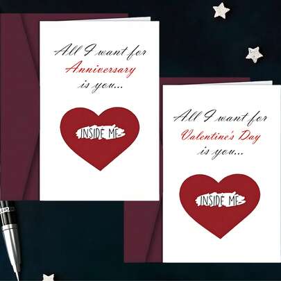 1pc Romantic Valentine's Day Card Anniversary Card 'All I Want For Valentine's Day Is You Inside Me' 'All I Want For Anniversary Is You Inside Me' Creative New Year Card Sexy Greeting Card Perfect Valentine's Day Gift For Husband, Boyfriend, Wife, Girlfriend, Families ,Sisters, Partners, Co-Wokers, Classmates, Women, Friends, Lover And Besties