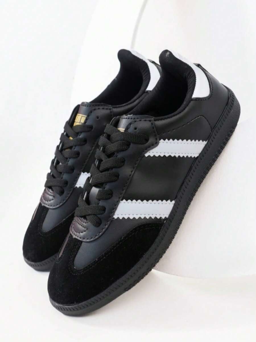 Tenis feminino academia estiloso casual confortavel luxo elegante feminino Amarrar Ar livre - Preto e Branco - Visão 1