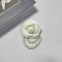 1pc Elegant Women Camellia Flower Faux Pearl Tassel Brooch Pin, Jewelry Accessory For Shirt Collar Dress Outfit, Party & Wedding Gift - 1 件山茶花珍珠 - 查看 2