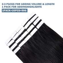 26英寸隐形胶带式真人发接发，自然黑色，每包50克/20片，胶带式粘合剂 - Natural Black - 查看 4