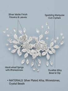 1pc Elegant Matte Flower & Crystal Hair Clip, Frosted Petal Bridal Barrette For Wedding, Party & Bridesmaid - Multicolor - View 9