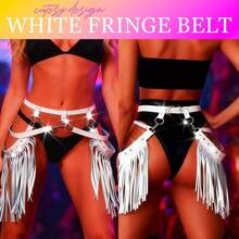 Punk Leather Waist Chain Tassel Fringe Belly Belt Harness Bikini Rave Body Accessories Jewerly Women And Girls - 粉色 - 查看 4