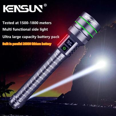 KENSUN 1pc High Power LED Flashlight, USB Rechargeable, Powerful Tactical Flashlight, Long Range, Bright Illumination, Suitable For Outdoor Fishing