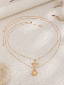 2pcs/Set Ocean Holiday Geometric Chain, Metal Starfish & Seashell Pendant Charm Jewelry Waist Chain, Elegant Luxury, Suitable For Wedding, Party, Beach, Casual, Bikini, Couple, Birthday, Versatile Gift - Color Mixing - View 5