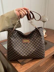 休闲通勤大容量时尚复古女式手提包，多功能高品质新款单肩包 - 咖啡 - 查看 6