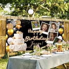 Customized Birthday Banner Personalized With Pictures And Name, Happy Birthday Party Decorations For Husband Or Men, Unique Celebration Backdrop Banner For Event - Màu 4 - Xem 5