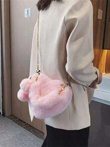 Furry Purse For Girls Heart Shaped Fluffy Handbag For Women Soft Small Shoulder Bag Clutch Purse With Metal Chain Strap, Perfect Best Funny Novelty & Gag Gifts, New Autumn And Winter Women Bag, Best Fall Purse, Perfect Valentine's Day Gift For Her, Best Valentine's Gift Choice Ever Valentines, Heart Purse, Perfectly Match With Valentine Day Dress, Perfectly Matching With Fall Outfits Women, New Arrival Fur Bag For Women - 粉色 - 查看 6