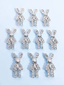 10pcs Gold & Silver Rhinestone Rabbit Nail Jewelry, 3D Metal Alloy Nail Decor Accessories, Suitable For Women Nail Art DIY Nails Nail Supplies - Multicolor - View 5