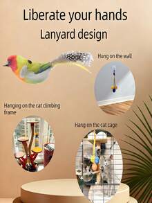 3件套高品质互动猫鸟玩具 - 逼真鸣叫羽毛玩具，适合室内猫咪/幼猫 | 可悬挂于门框的踢腿玩具，缓解无聊，促进运动 - 彩色 - 查看 4