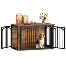 HEXCELEN Dog Crate Furniture, 100cm Dog Box For Home Use With 4 Doors, Modern Wooden Dog Crate, Side Table, For Medium To Large Dogs, Indoor Dog Crate, 100 X 60 X 63 Cm, Vintage Brown And Black - 鏽棕色 - 查看 6