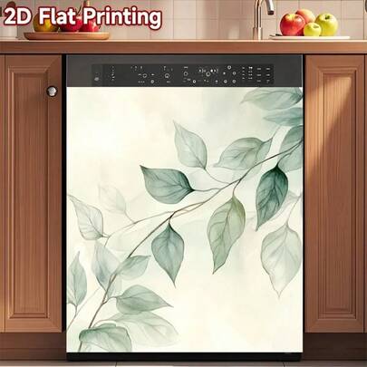 1pc Home Decor Sticker For Dishwasher And Refrigerator - Scratch-Resistant, Durable, Reusable, Eucalyptus Pattern, PVC Self-Adhesive (No Glue Required), Easy To Clean, Dishwasher Decoration, 2D Flat Design.