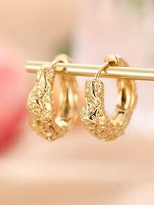 1 Pair Fashionable Versatile Elegant Copper Geometric Twisted Asymmetrical Design Earrings For Women, Unique Jewelry Accessory Suitable For Parties, Events, And Daily Wear - Yellow Gold - View 3