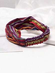 1pc Fabric Striped Wide Headband, Suitable For Daily Wear Hair Band Turban Headband Sweatband, School Stuff, College, Headbands Fall Winter Hair Accessories For Women For Vacation Outfits Woman ZH8Z - 酒紅色 - 查看 3