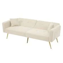 Previous Reference: WF200993995B, Reclining Sofa Bed, Gold Legs, With Cushions And Side Storage Pockets - Beige - View 10