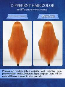 34英寸13x4直发蕾丝前假发，混合真人发，200%密度，高清透明蕾丝前真人发假发，女士无胶假发，预先拔毛真人发，#姜黄色350色 - S350 - 查看 9