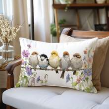 1 pieza Funda de cojín decorativa con rama floral de primavera y pájaro, impresa por un solo lado en terciopelo melocotón, se ajusta a cojines de 30*50/40*60CM, adecuada para la decoración de la sala de estar moderna, decoración de fiestas, regalo - Multicolor - Ver 1