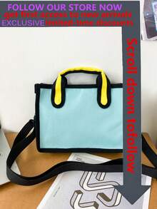 Cartoon Design Tote Bag, New Large Capacity Tote Bag, Shoulder Bag, Essential For University, Portable Outdoor, Large Student Tote Bag, Laptop Bag, Fitness Bag, Hiking, Multi-Function Fashion Casual Boyfriend Gift, Clutch, Travel Gift Beach Bag - Blue - View 2