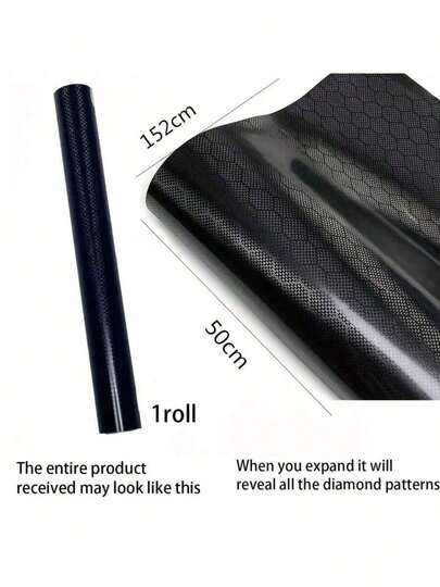 1pc Black Hexagon Honeycomb Carbon Vinyl Wrap, Glossy PET Self-Adhesive Car Sticker, Durable And Fashionable Car Interior/Exterior Wrap Film