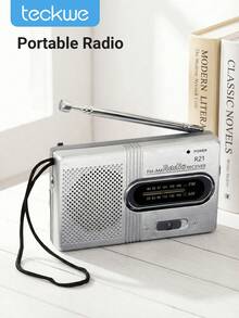 Teckwe Đài phát thanh cầm tay, Máy nghe nhạc mini Walkman dành cho người già, Dò đài FM tương tự - Bạc - Xem 1