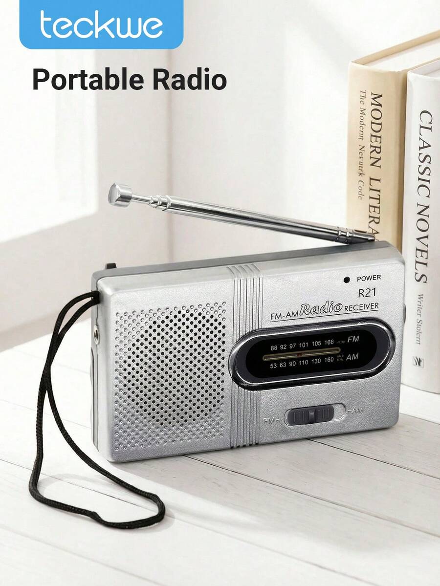Teckwe Đài phát thanh cầm tay, Máy nghe nhạc mini Walkman dành cho người già, Dò đài FM tương tự - Bạc - Xem 1