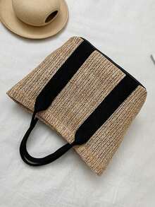 Personalized Retro Woven Tote Bag, Multifunctional Shoulder Woven Bag For Commuting. Waterproof Shopping Bag, Storage Bag And Travel Bag, Made Of Linen Material. Customizable Name Tote Bag Gift, Suitable For Weddings, Birthdays, Beaches And Holidays, Perfect For Bridesmaids, Students And Beach Outings! - Multicolor - View 9
