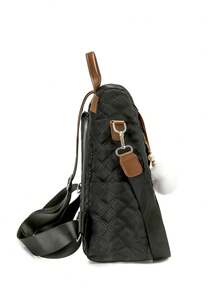 【黑巧克力焦糖格纹双肩包】2026春季新款双肩包、单肩包、手提包，带毛球挂饰，防盗设计，完美适用于办公室、通勤、学校，多功能学院风双肩包、笔记本电脑包、女士包 - A - 查看 9