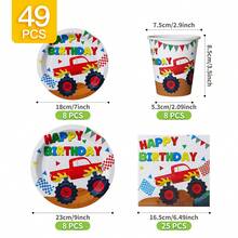 Monster Truck Disposable Plate, Napkin, Cup Set, Plates, Napkins And Cups Party Supplies, Serves 8 Guests, Disposable Paper Plates Party Tableware Suitable For Birthday, Wedding, Theme Party, Family Picnic - Multicolor - View 10