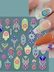 Bohemia Embossed Flower Nail Art Stickers Adhesive Sliders DIY Lip Rose Nails Polish Manicure Sticker Decals Nail Supplies - Multicolor - View 1