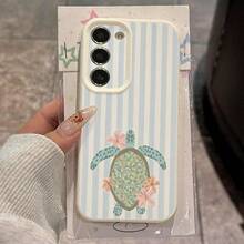 1pc TPU Striped Sea Turtle Pattern Phone Case Compatible With Samsung A15/A14/A13/A12/S24/S23/S22/S21/S20/S10/A72/A73/A71/A50/A53/A52/A32/A31/A05S - White - View 2