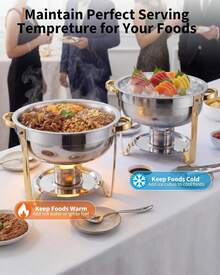 5 QT Round Chafing Dish Food Warmer - Servidor Buffet de Acero Inoxidable con Tapa Transparente y Soporte de Combustible, Chafer de Oro para Boda, Fiesta, Restaurante Catering - Paquete de 4 - Ver 4