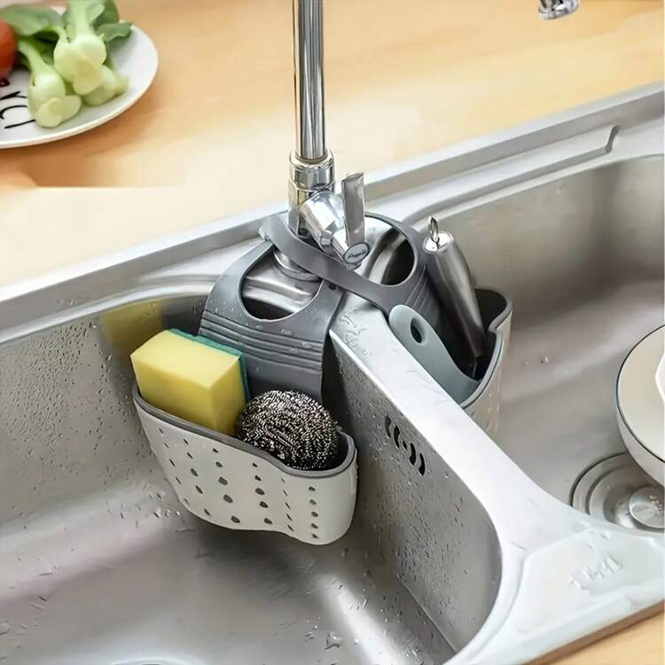 1pc Adjustable Press Button Sink Draining Hanging Baskets Kitchen Storage Shelf Faucet Sponge Double Draining Hanging Basket, Kitchen Supplieshome Appliances Accessories Gadgets Tools Christmas Stuff Cooking Christmas - trắng - Xem 6